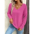 thumbnail image 4 of DOKOTOO Sweaters for Women Knit Hollow Out Crochet Sweater Lightweight V Neck Long Sleeve Fall Pullover Tops, 4 of 8