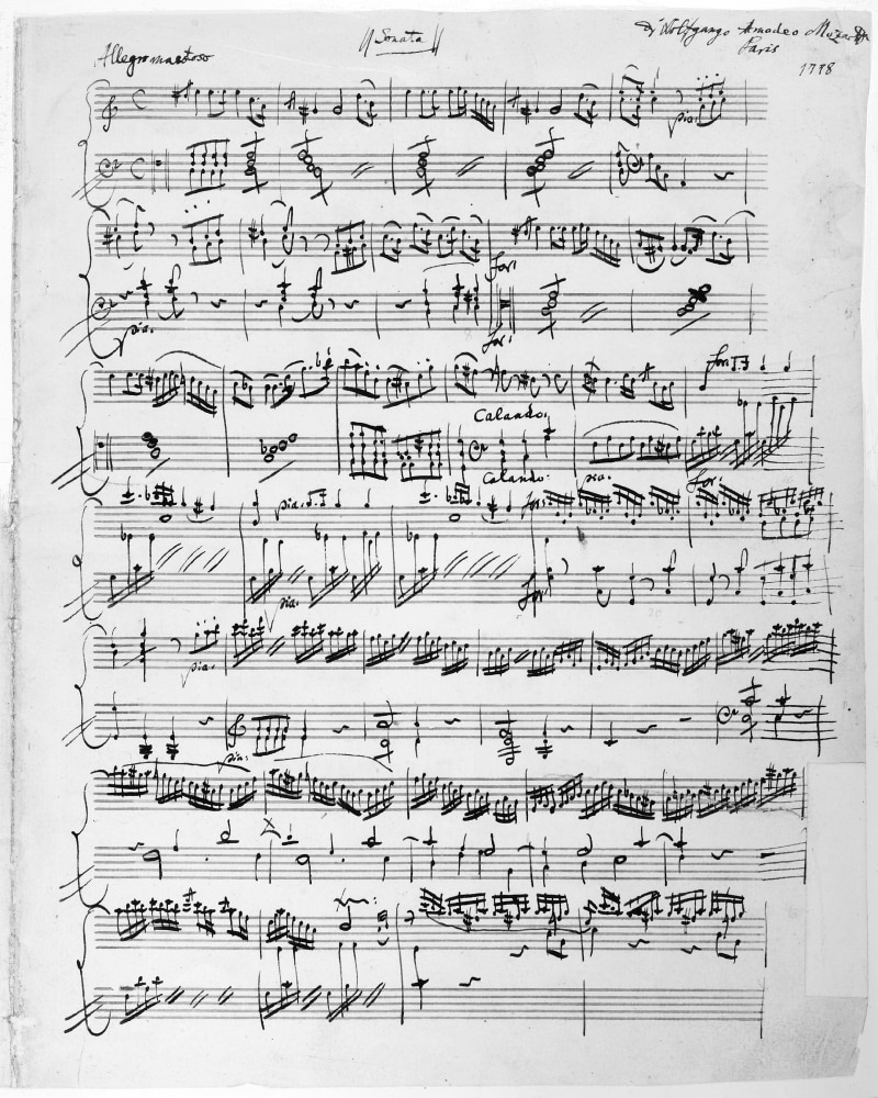 Mozart Sonata. /Nautograph Manuscript Page From Wolfgang Amadeus