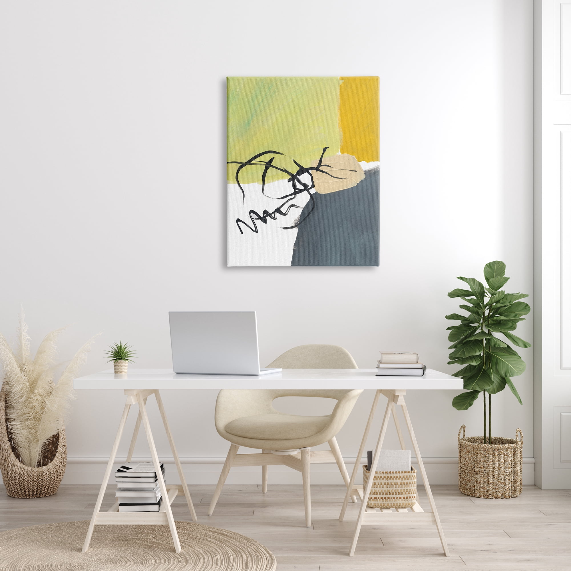 Stupell Industries Abstract Yellow Grey Shapes Fluid Black Lines, 30 x 40, Designed by Bronwyn Baker