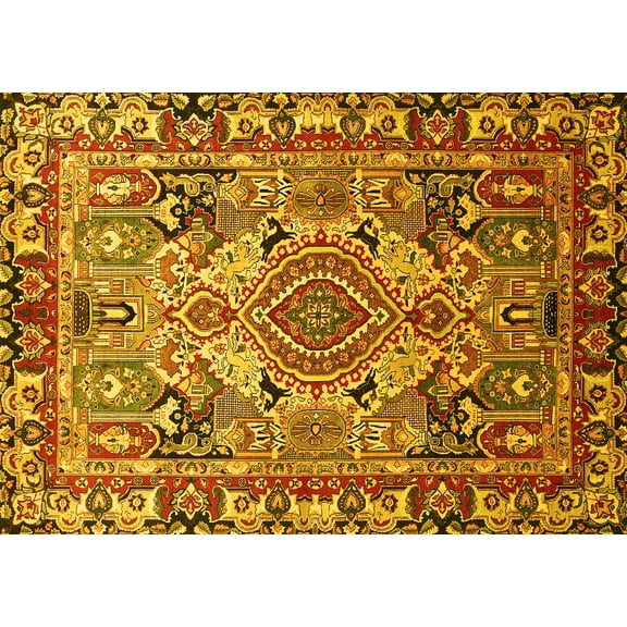 Ahgly Company Machine Washable Indoor Rectangle Persian Yellow Traditional Area Rugs, 5' x 7'