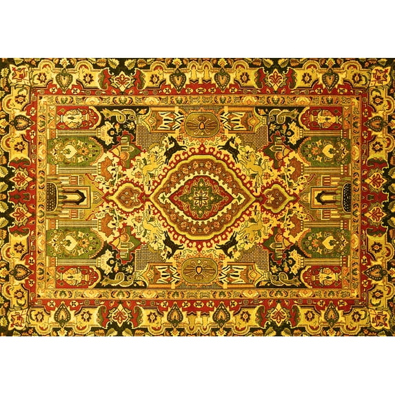 Ahgly Company Machine Washable Indoor Rectangle Persian Yellow Traditional Area Rugs, 3' x 5'