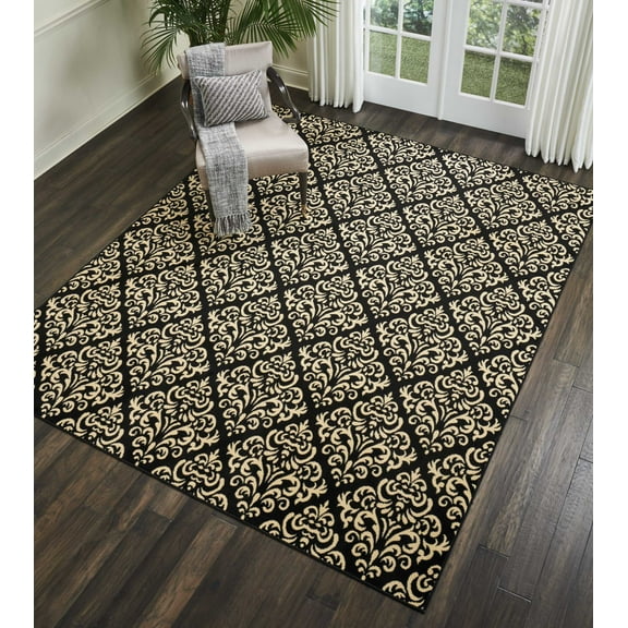 Nourison Grafix Damask Black 7'10" x 9'10" Area Rug, (8x10)