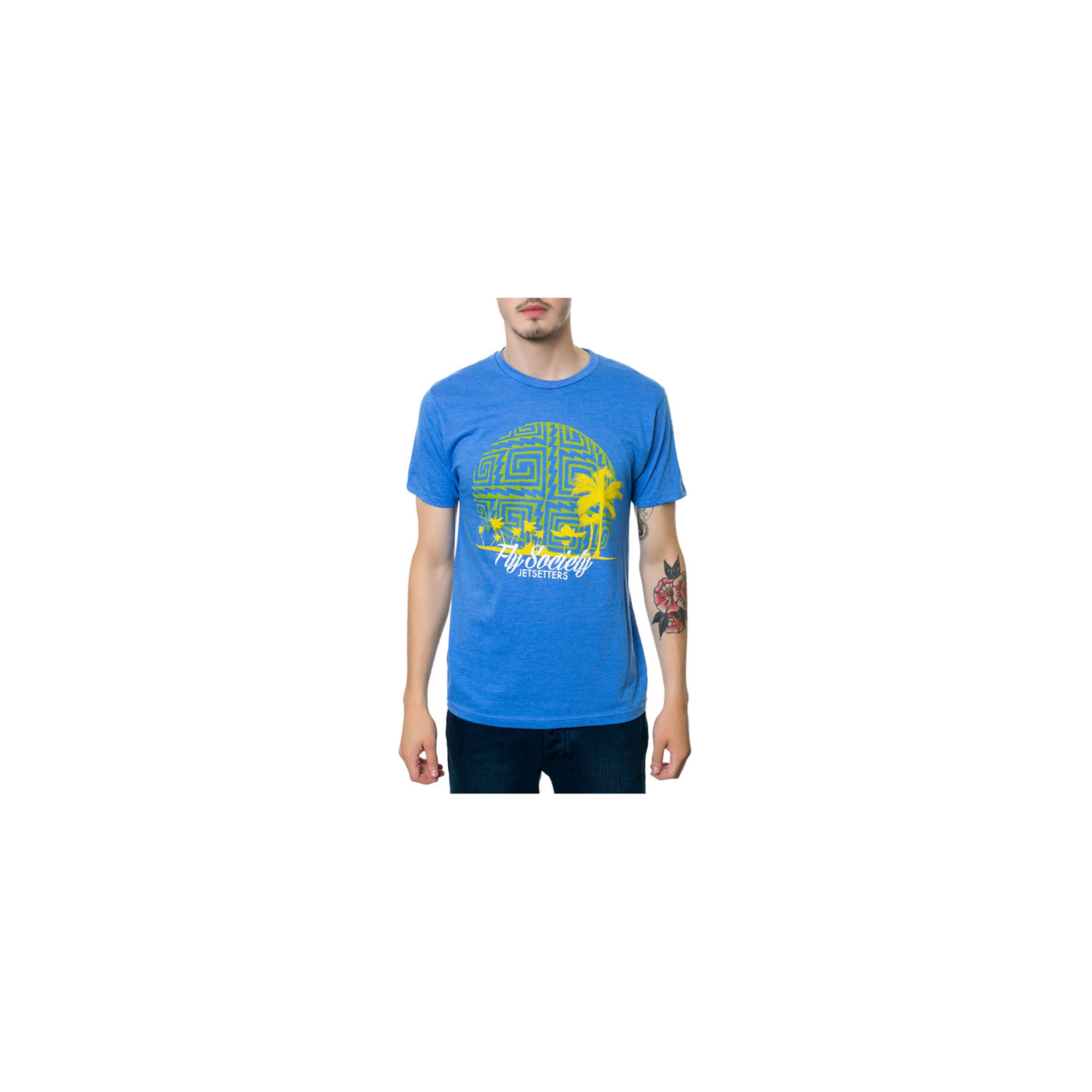 Fly Society T-Shirt Graphique Soleil Tahitien pour Hommes, Bleu, Petit