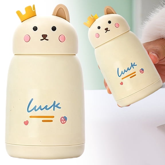 Mini Insulated Water Bottle, Portable Coffee Cup, Small Travel Cup Vacuum Double Wall Mini Tumbler, Bag Hanging Cute Drink Bottle for Office Travel Women Gift, Beige