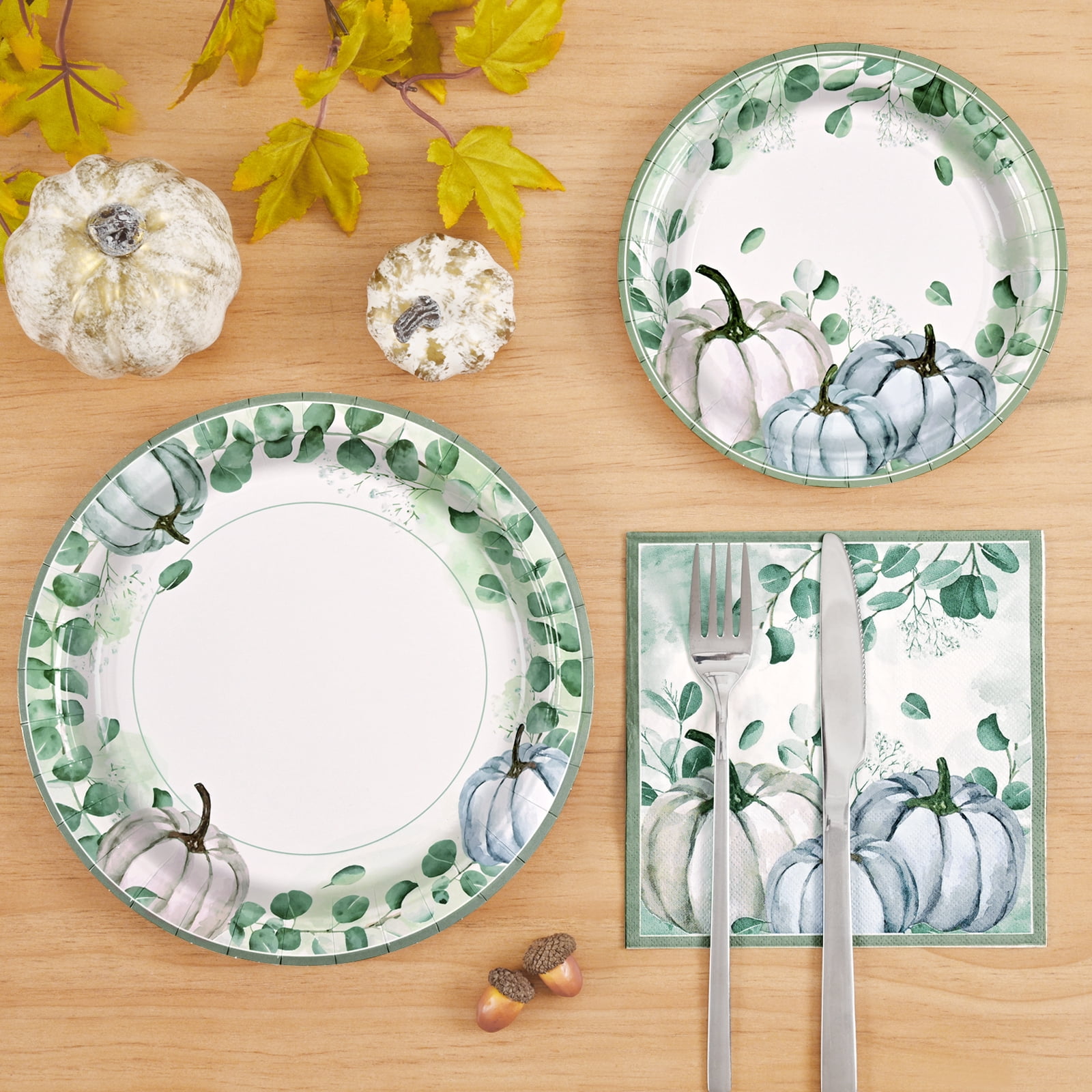DAZLUTE 200pcs Fall Plates Napkins,and Dishes, Thanksgiving Disposable Dinnerware Set for Thanksgiving and Fall Decorations Party Supplies