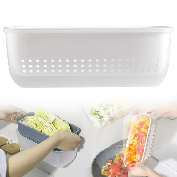 Ikeay 2-In-1 Kitchen Colander And Bowl Set, Double Layer Strainer Basket with Drain Holes, for Washing Vegetables Pasta Fruit, Countertop Or Wall-Mount Design