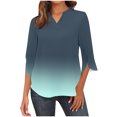 thumbnail image 2 of hxobax Womens Gradient Tunic Tops Split 3/4 Length Sleeve Tshirts Henley V Neck Shirts Summer Blouse, 2 of 7