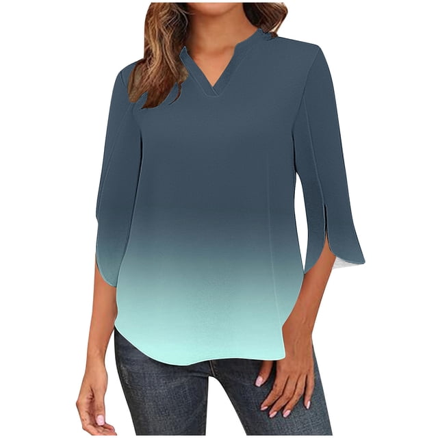 Birdeem Blouses pour Femmes Chemise Décontractée Mode à Manches 3/4 et Col en V Imprimé Non Positionné