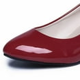 thumbnail image 5 of QQAMB Women's Patent Leather Stiletto Heel Pumps Comfortable Round Toe Slip On Low Mid Heel Non Slip Business Office Dress Shoes, 5 of 8