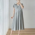 thumbnail image 3 of Wo-Fusoul Robe de Maternité pour Femmes, Manches Courtes à Revers Coupe Ample Décontractée Confortable Couleur Unie, Robe de Grossesse, 3 of 5