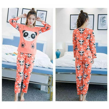 

Women Cute Cartoon Print Long Sleeves Sleepwear Pjs Pajama Set Long Sleeve Pullover Shirt Tops Pants
