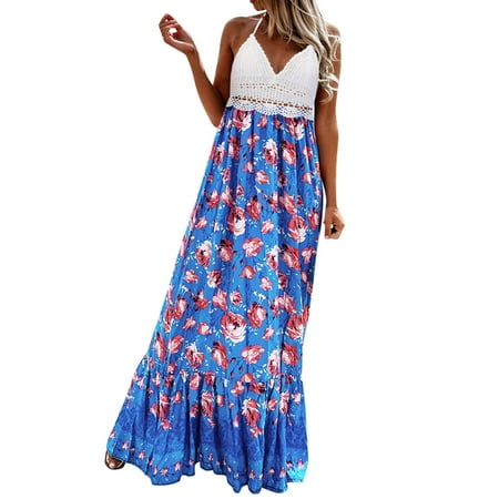

Aompmsdx Ladies Boho Floral Dress Chain Link Bra Two Piece Long Dress