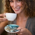 thumbnail image 1 of Blue Gold Ceramic Coaster Cup Base Absorbent Marble wide application cup Ocean Decorative, 1 of 9