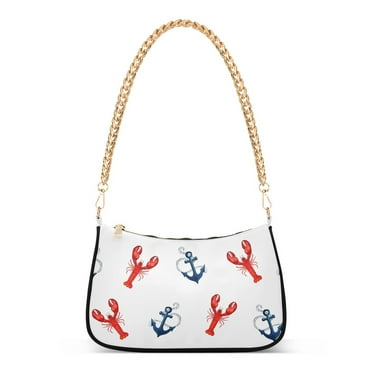 Womens Chain Shoulder Bag Lobster Anchor on White Classic Tote Handbags Fashion Clutch Hobo Purse with Zipper for Travel Casual