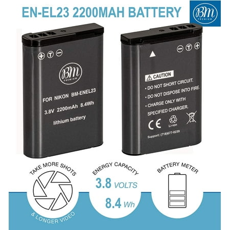 BM Premium EN-EL23 Battery and Charger for Nikon Coolpix B700, P900, P600, P610, S810c Digital Camera