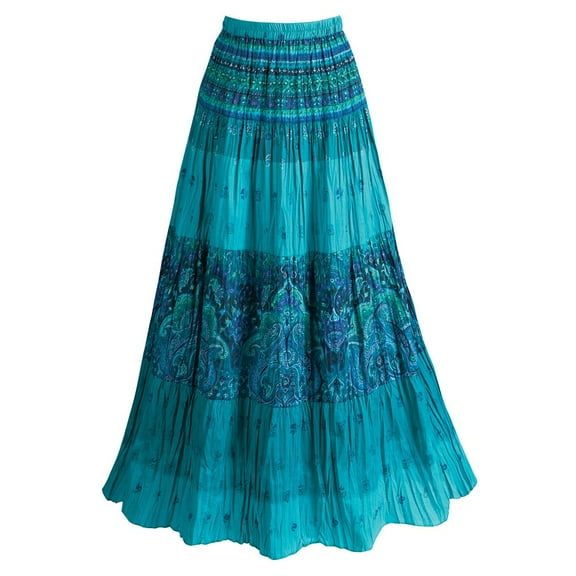 CATALOG CLASSICS Womens Peasant Skirt Boho Skirts for Women Long Tiered Skirt Small Blue