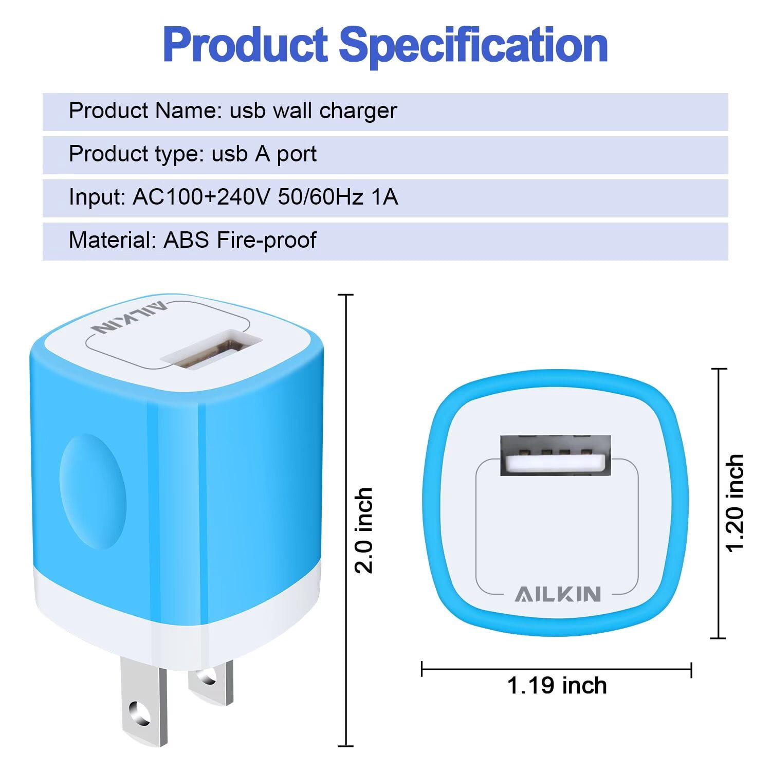 Compatible with iPhone Charger Fast Charging Cable AILKIN 2Pack Charger Block with 6ft Cord Charging Block Plug Power USB Wall Charger Adapter Compatible with iPhone 14/13/12/11,Blue