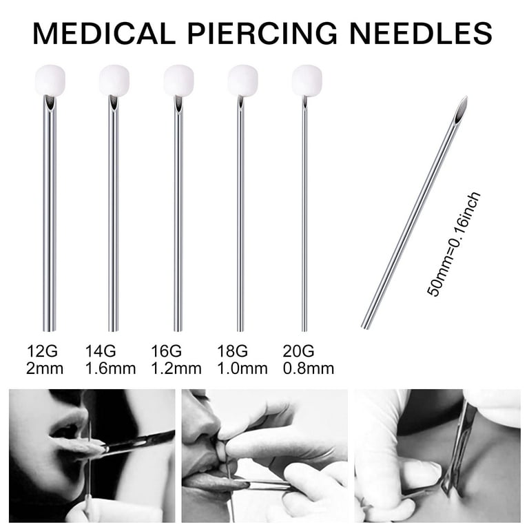 50PCS 16G Piercing Needles 16 Gauge Hollow Puncture Piercing Needles Disposable Sterile Stainless Steel Piercing Needles for Septum Lip Labret