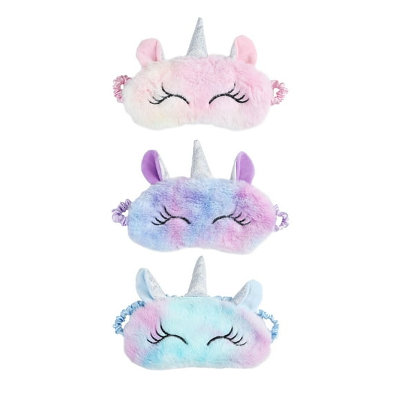 3 piezas de dibujos animados coloridos parche de ojo para dormir parche de felpa para sombra de ojos parche de viaje para niños, mujeres y adultos (rosa claro + azul claro + morado claro)