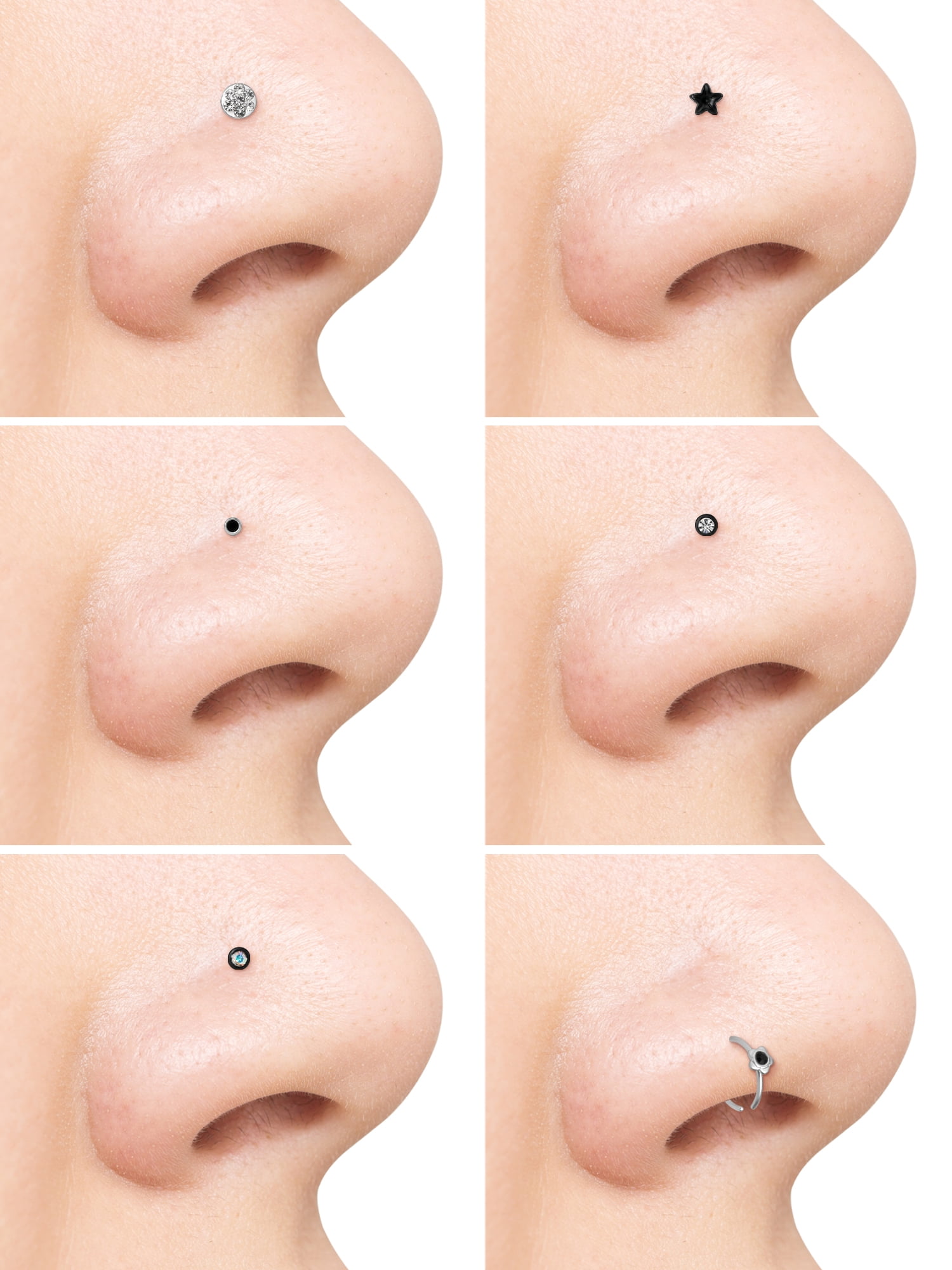 Body Jewelry Women's Jewelry 22G Stainless Steel Multi Color Hoop and Stud Nose Rings, 6 Pack