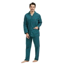 Amaxer Men's 100% Cotton Flannel Pajama Set - Long Sleeve Button-Up Top & Elastic Waist Pants, Cozy Winter Warm Sleepwear, Plaid PJ Outfit Gift