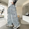 thumbnail image 7 of OJSFQUFP Boys Jeans Handsome Kid Loose Pants Large Kid Workwear Casual Fashion Pants Kids Pants Stretch, 7 of 7