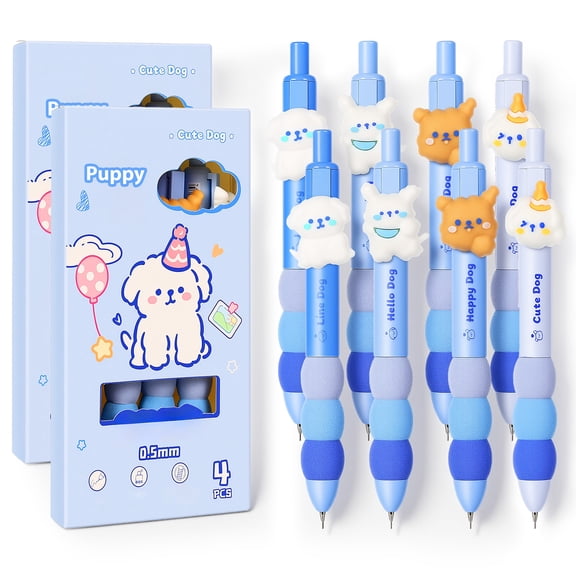 8Pcs Cute Dog Mechanical Pencils with Eraser 0.5mm Kawaii Cartoon Mechanical Pencil Dog Gifts for Women Man