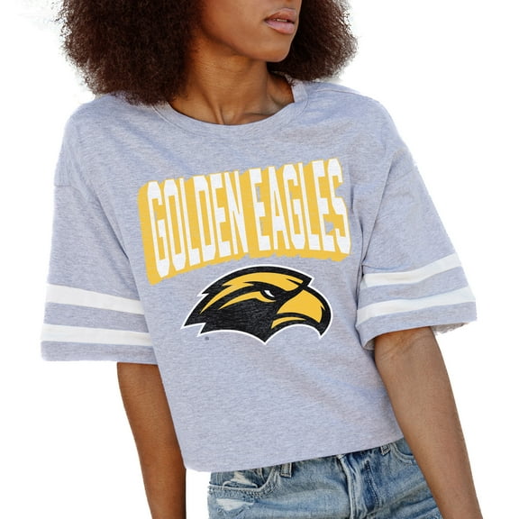 Women's Gameday Couture Gray Southern Miss Golden Eagles No Shortcuts Drop Shoulder Sleeve Stripe Cropped T-Shirt