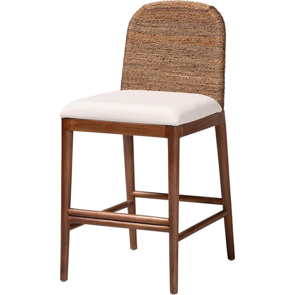 Seagrass & Acacia Wood Counter Stool - Modern Bohemian Kitchen Bar Height