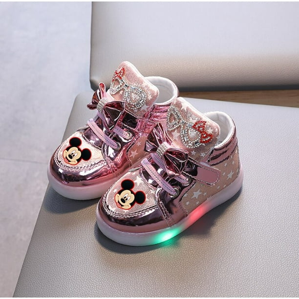 Zapatos brillantes de Minnie Mouse de Disney para niños, zapatillas LED para niños con luz, zapatos casuales para niñas, zapatos bonitos para niñas, zapatos para caminar para niños pequeños26 Gao Jinjia LED