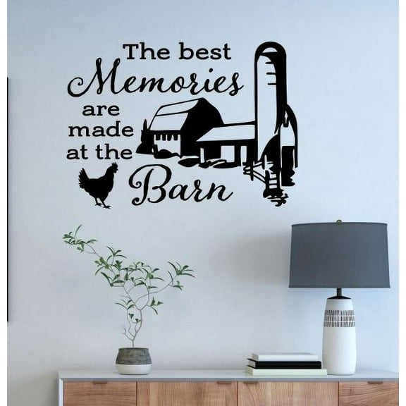 Farm Wall Art Decal Best Memories Made Barn Chicken Decor Quote Sticker 23x17-Inch Black