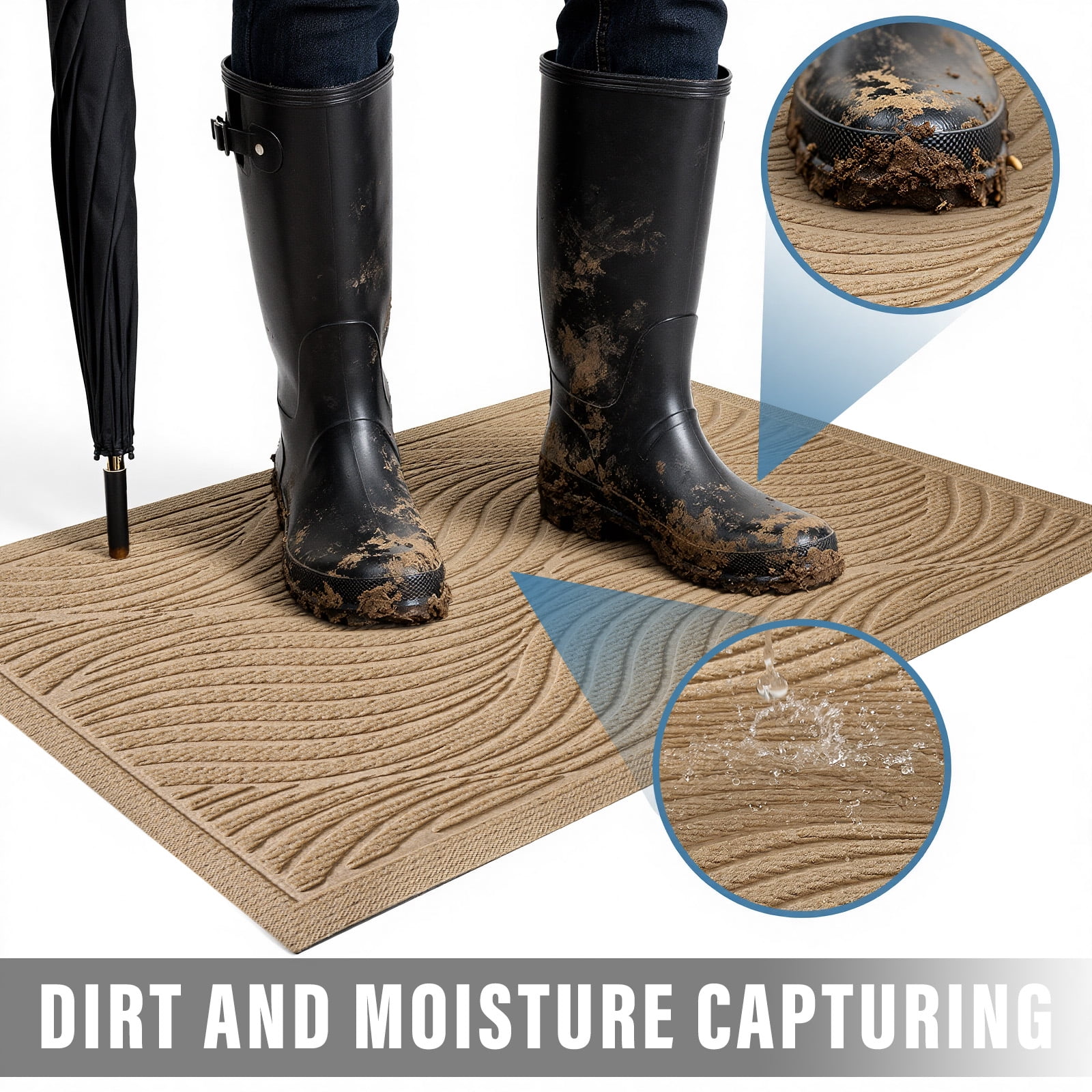 Front Doormat Non Slip Outdoor Mat 24"x36", Dirt Trapper TPE Welcome Mats Outdoor Indoor Rug, Durable Easy Clean Low Profile Doormat for Garage Entryway Patio High Traffic Areas,Beige