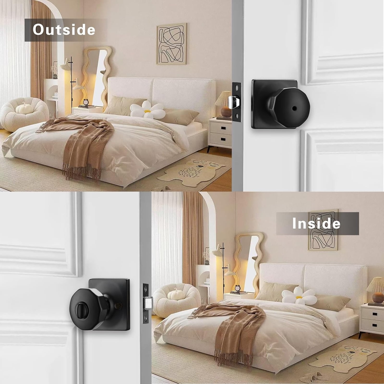 RUISINERY Zincs Alloy Round Door Knobs Knobset Entrance Lock Interior Door Handles for Hallway, Closet, Bathroom