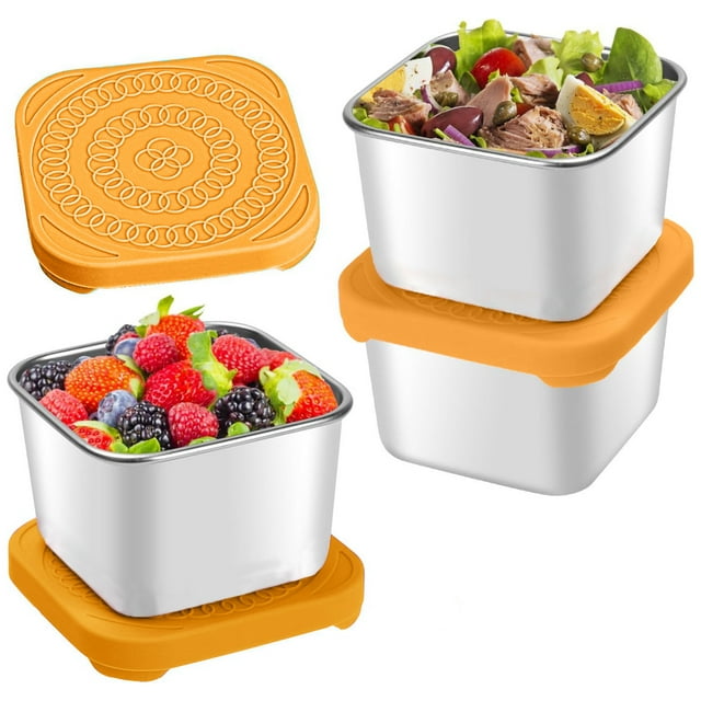 pstuiky Stainless Steel Snack Containers 3-Pack, 6Oz Each, Leakproof with Silicone Lids Small Metal Food Storage for Portion Control Easy Open & Close, Dishwasher Safe