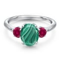 thumbnail image 3 of Gem Stone King 925 Sterling Silver Green Malachite and Red Created Ruby Engagement Ring for Women | 3.00 Cttw | Oval 9X7MM | Gemstone Birthstone | Size 5, 3 of 6