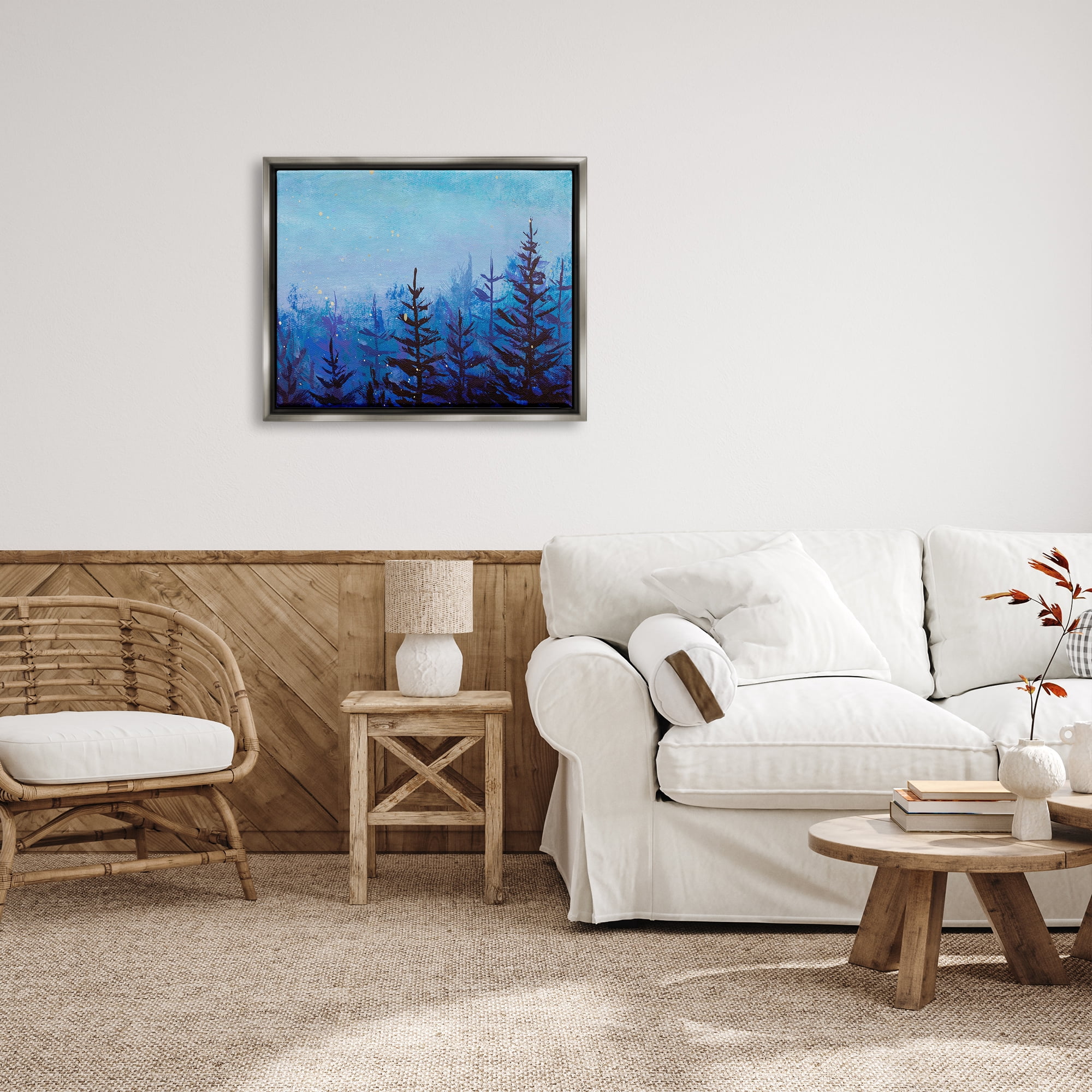 Stupell Industries Foggy Magical Forest Nature Painting Gray Floater Framed Art Print Wall Art, 31 x 25