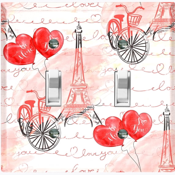 Metal Light Switch Plate Cover Romantic Paris Eiffel Tower Letter Bicycle Red PRS011
