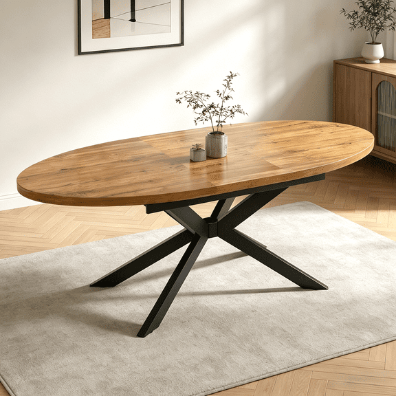 63.2"-78.9" Extendable Round Dining Table for 4-6, Mid Century Modern Wooden Round Table with Removable Leaves Space Saving, Large Folding Dining Table for Dining Living Room , Walnut
