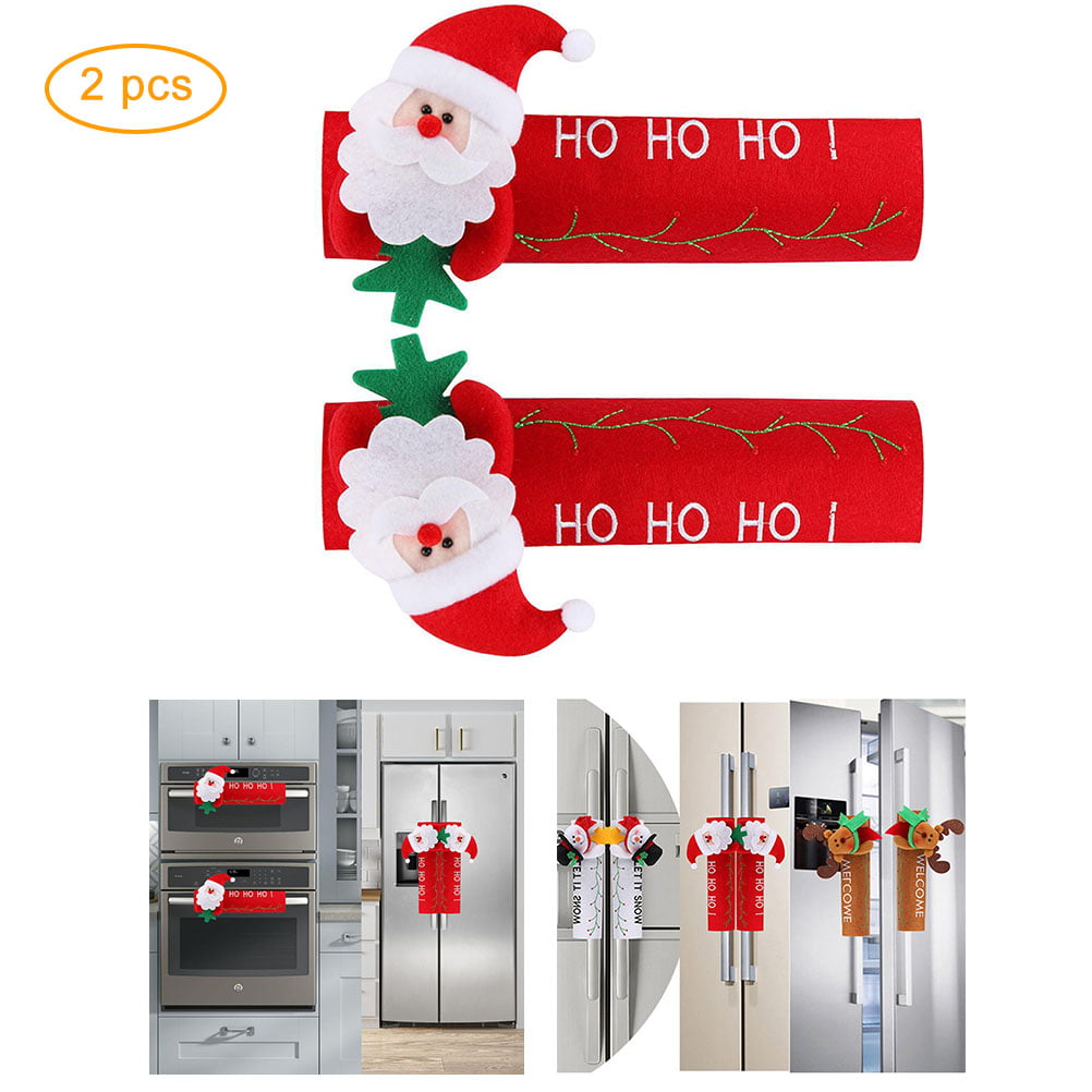 Details about   2PCS Christmas Santa Claus Elk Refrigerator Door Handle Cover Set Double Fridge 