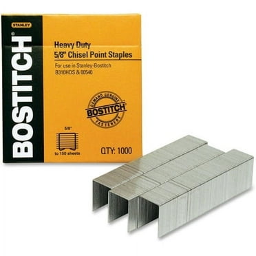 Bostitch 5/8 Heavy Duty - 5/8" Leg - 1/2" Crown - Holds 130 Sheet(s) - Chisel Point - Silver - High Carbon Steel - 0.8" Height x 2.7" Width3" Length - 1000 / Box