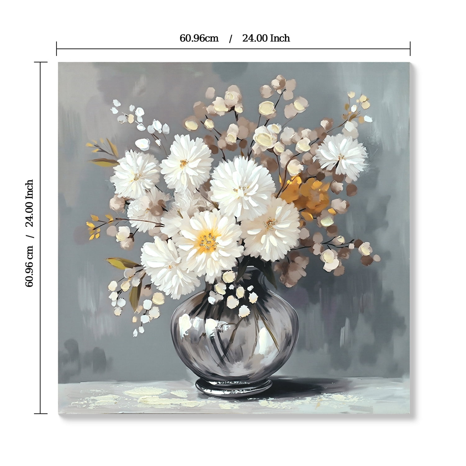 MOONMISS 24x24 White Chrysanthemum Glass Vase Canvas Print Wall Art Farmhouse Botanical Bedroom Decor