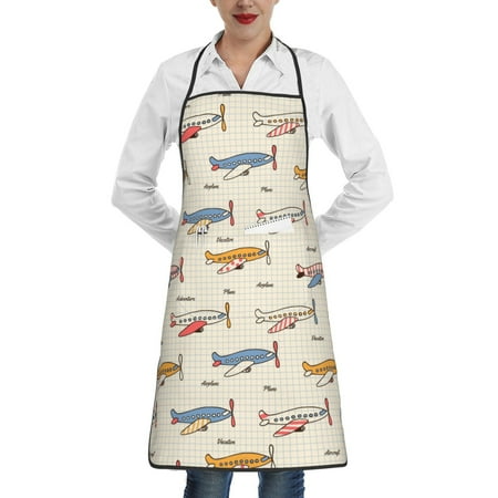 

Pofeuu Striped Vintage Planes Print Aprons with Pockets Cute Aprons for Kitchen Cooking Server Barber Chef Apron