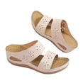 thumbnail image 3 of Platform Sandals Women's Sandals Orthopedic Sandals for Women Comfortable Wedge Shoes Slip On Wide Width Sandals for Women Dressy Summer Casual Walking Sandals Arch Support Slides Sandals Beige 8, 3 of 5