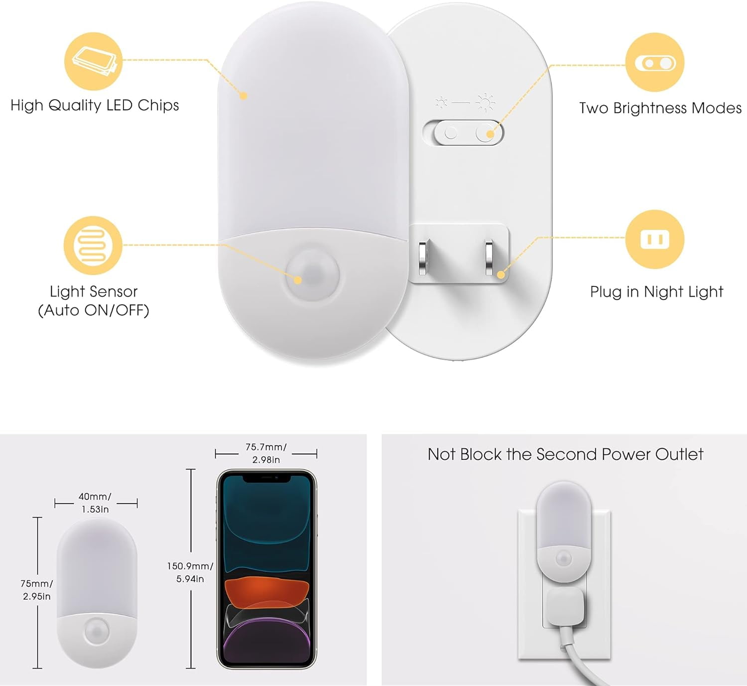 Night Lights Plug into Wall, [4 Pack] LED Night Light with Light Sensors, 30/60LM Nightlights for Kids Room, Soft White 3000K, 0.6W Automatic Plug in Wall Light for Bedroom, Hallway