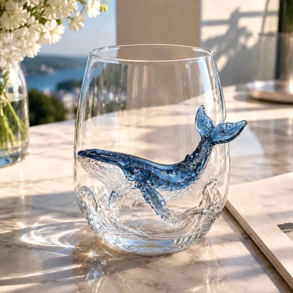 Artisanal Blue Ringed Octopus Glassware, Novelty Drinking Glass with Printed Octopus Artwork, Borosilicate Tumbler for Coastal Home Bar, Unique Ocean Lover Gift (C)
