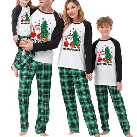 

Christmas Pajamas for Family Santa Tree Print Raglan Tops + Pants Set