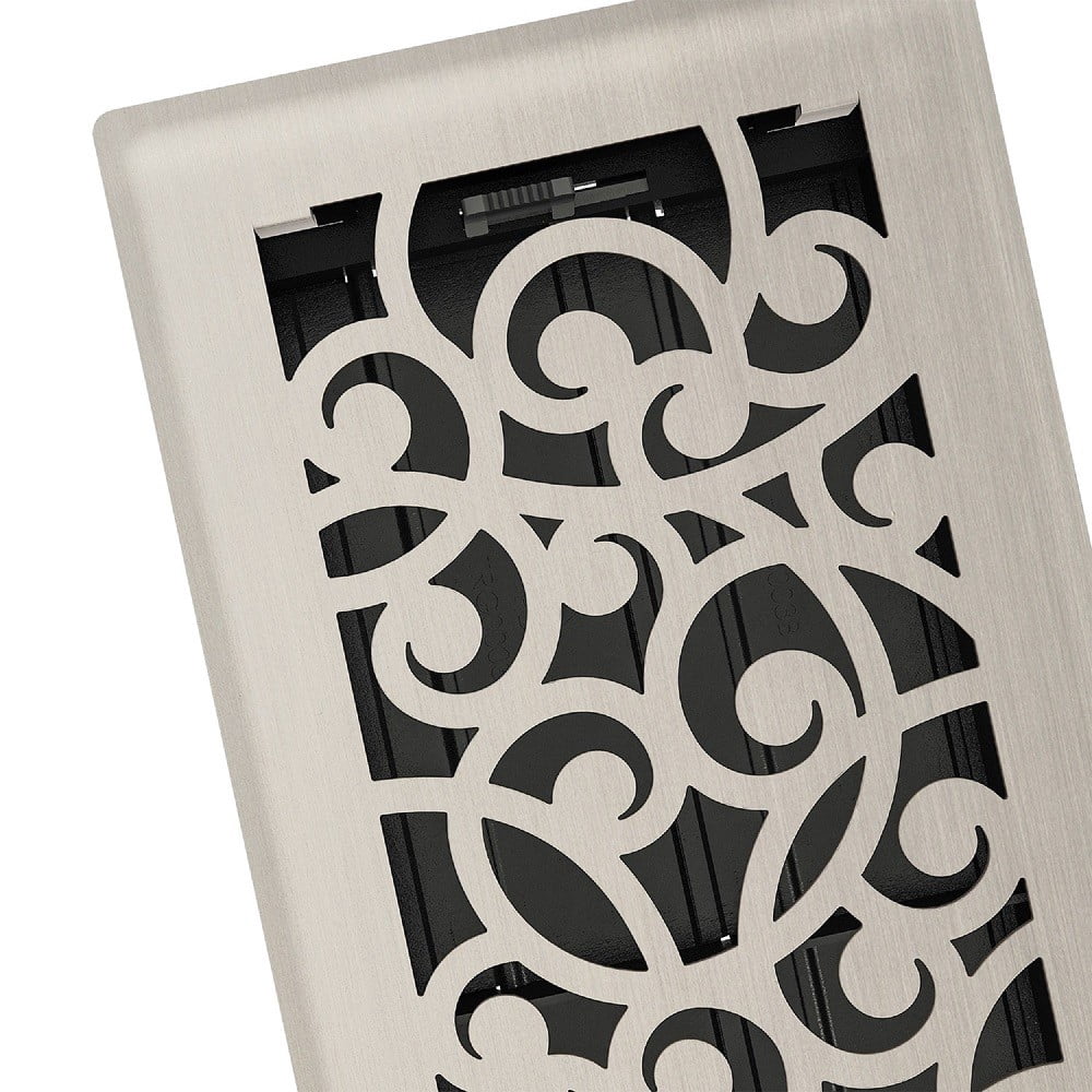 Imperial RG3360 Brushed Nickel Wonderland Design Louvered Floor Register - 4inch x 10inch Duct Opening