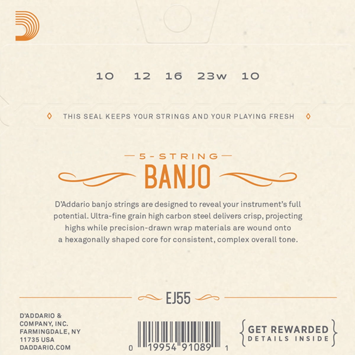 D'Addario Banjo Strings  3 Sets   EJ55 (formerly J55)  Phosphor Bronze  Med