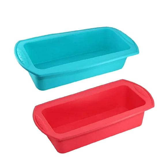 LYCAQL Silicone Bread Loaf Pan 10.6*5.1*2.5 inch Non-Stick Silicone Loaf Food Grade Pans For Baking Set of 2 For Bread Cake Meatloaf Dishwasher Safe Blue and Red