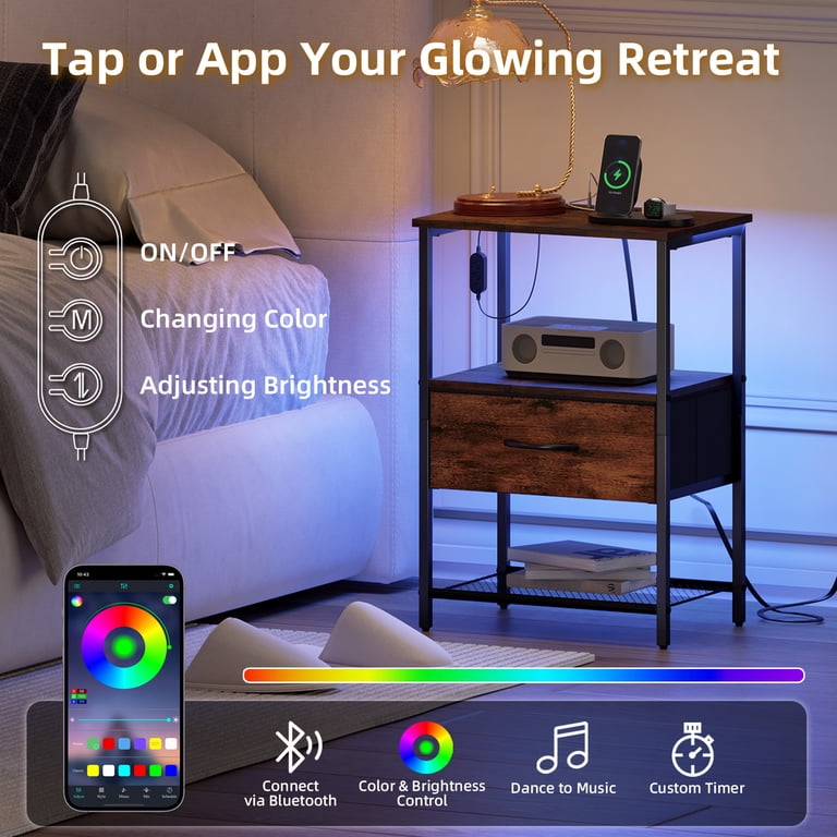 Eunos Nightstand with Charging Station, Wood Grain Print photo 5